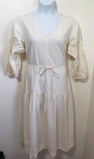 M&S cream ecru puff sleeve tiered midi dress 16 new hippie prairie boho cottage