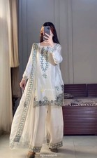 Latest S.O Silk White Farshi Salwar Kameez With Dupatta For Indian Party Wear