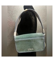 STAUD Tommy Beaded Shoulder Bag Blue Metallic...