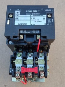 SQUARE D 8536 SDG-1 NEMA SIZE 2 STARTER SER A 25HP 600Vac 3PH 110/120V COIL