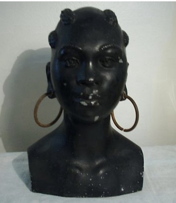 #ad 7.25quot;H AFRICAN BUST BLACK METAL GEO. L. TREVINO LAMP BASE WITH HOOP EARRINGS $500.00
