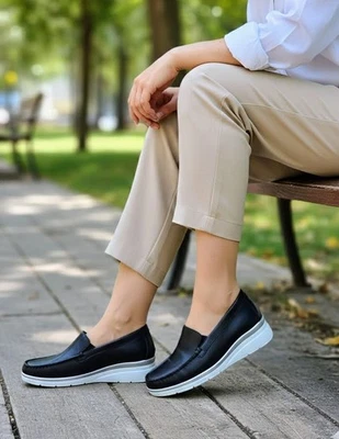 Chaussures pour Femmes en Cuir Confort Bleu Plantaire Doux 21223 Mocassin - Photo 1/4