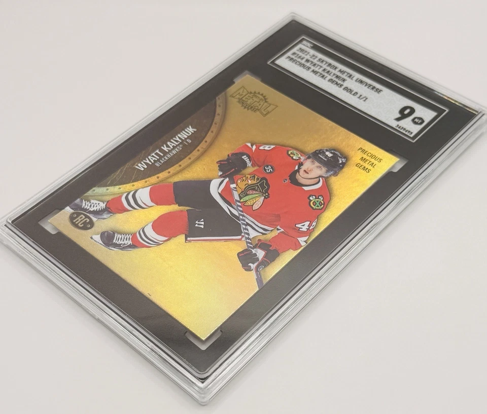 2021-22 Skybox Metal Universe Precious Metal Gem Gold 1/1 Wyatt Kalynuk RC SGC 9 - Image 4 of 4
