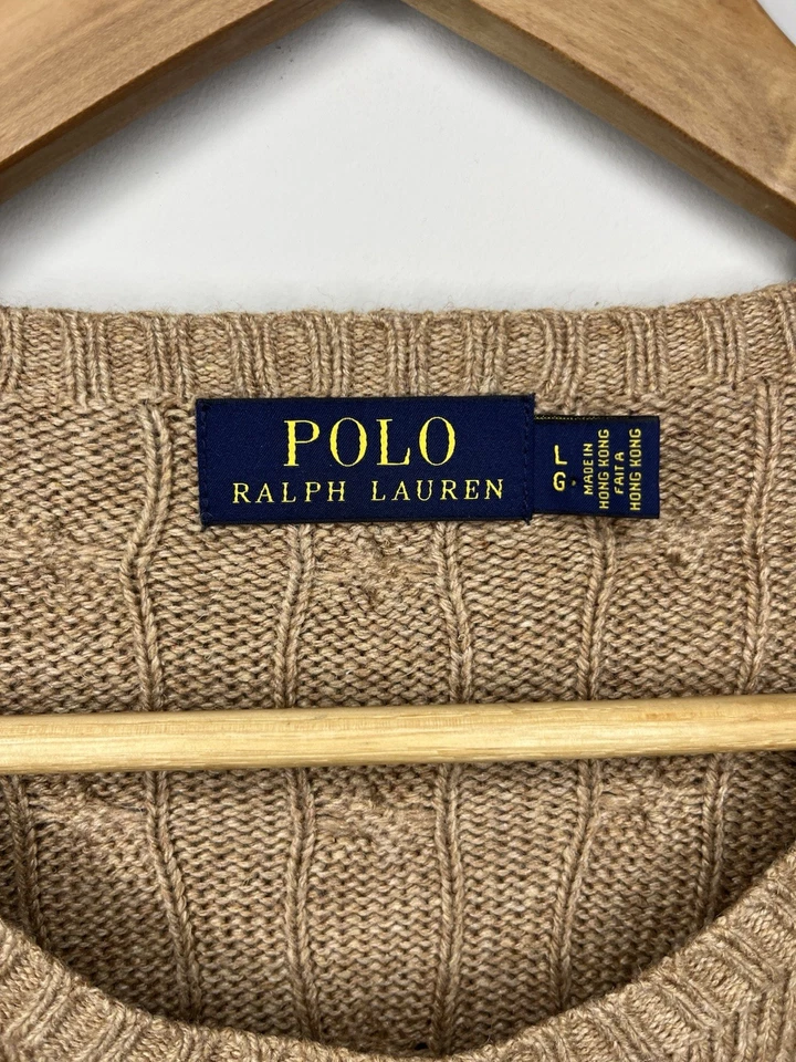 Suéter Pullover Polo Ralph Lauren Tejido con Cable Para Hombre Grande Marrón Tostado Academia Foto 4 de 4