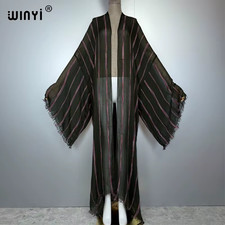 Stripe Kimono Maxi Cardigan Beach Wear Cover Elegant Party Dress Abaya Dubai Lux