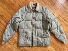  Size M - Vtg Eddie Bauer Beige Khaki Grey Corduroy Collar Down Jacket USA 80s 