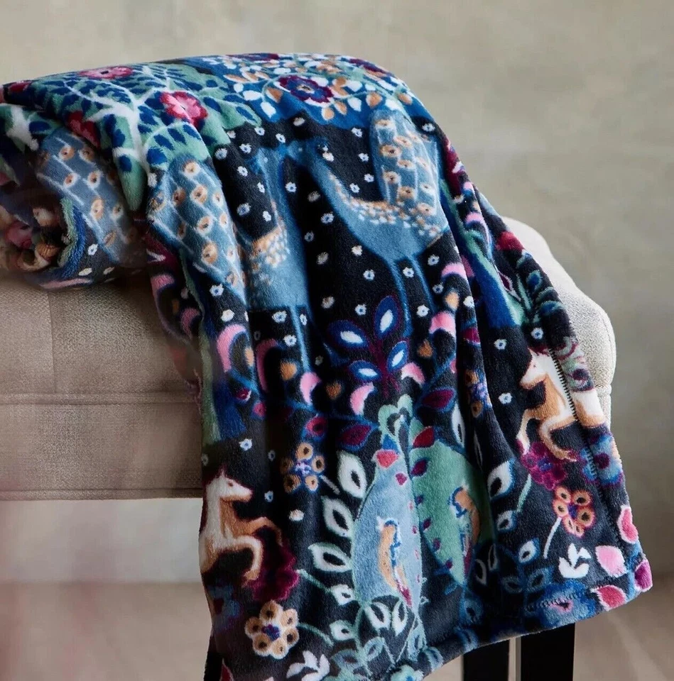 Vera Bradley Blanco Caballo Encantamiento Manta Terciopelo Felpa Tiro Pavo Real 80"x50" Foto 4 de 4