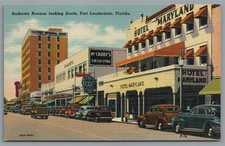 Postcard Fort Lauderdale FL Andrews Avenue looking south Hotel Maryland unposted