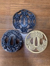 Japanese Tsuba 3 Pieces Antique Sword Guards Collectible Authentic Ready