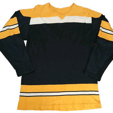 Bauer Hockey Jersey Vintage Size M/L Striped Yellow Blue Bruins Pullover
