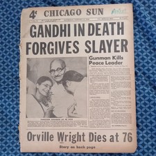 MAHATMA GANDHI Assassination- India -Orville Wright Death-1948 Chicago Newspaper