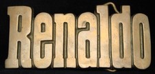 LC14135 NOS VINTAGE 1970s/80s CUT-OUT NAME  RENALDO  SOLID BRASS BUCKLE