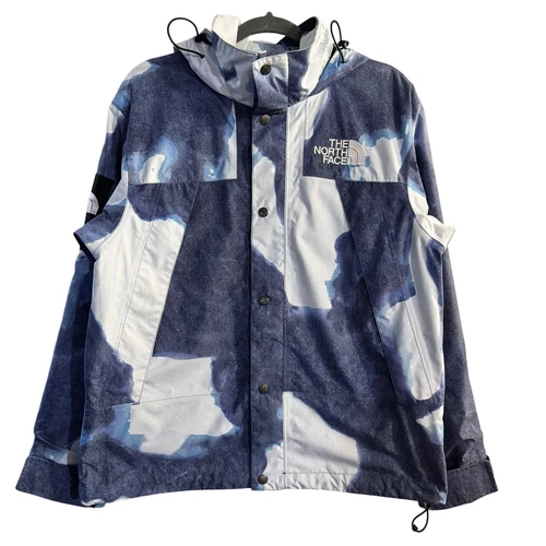 Veste de montagne Supreme x The North Face imprimé denim blanchi taille S bleu
