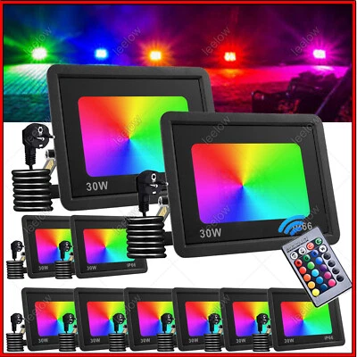 MARKENLOS Proyector exterior 10X 30W RGB LED RGB con enchufe proyector IP66 DE