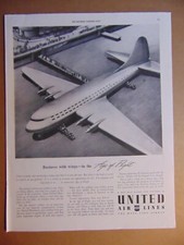 1942 UNITED AIRLINES Loading Large Plane vintage art print ad