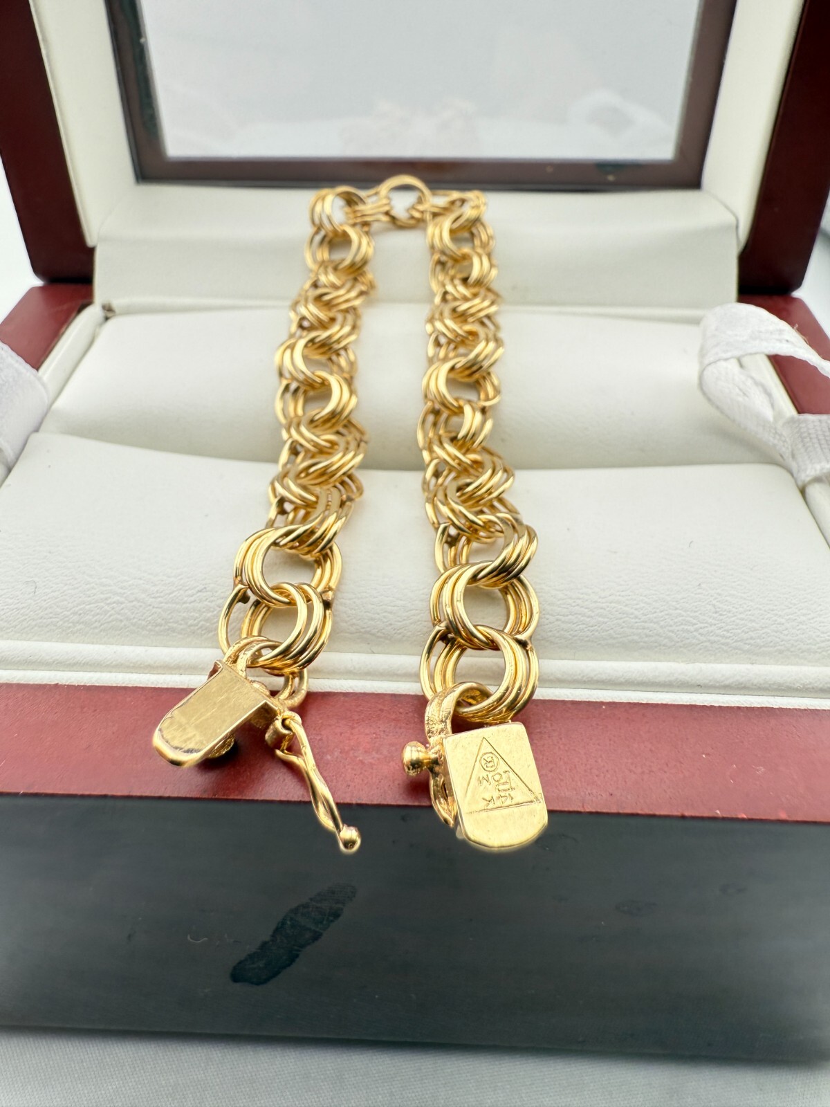 14k Solid Gold Triple Anchor Link POM Bracelet 7.… - image 1