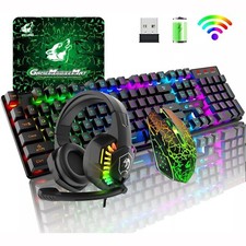 Gaming Keyboard Mouse and Headset Gaming Mouse Pad Wireless For PC Mac PS4 Xbox