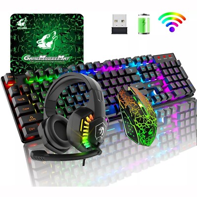 Gaming Keyboard Mouse and Headset Gaming Mouse Pad Wireless For PC