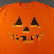 Jack O Lantern Pumpkin Face T-Shirt Mens XL Orange Halloween Horror Tee