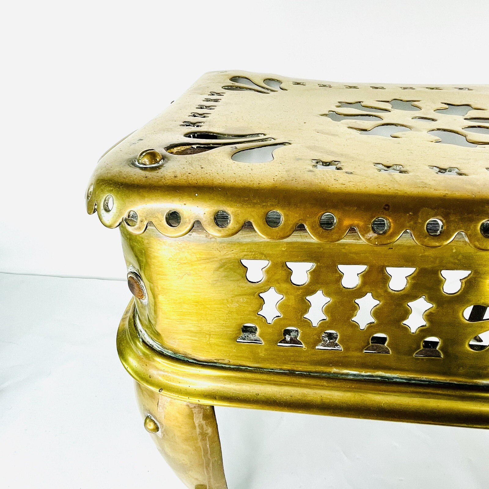 Antique 19th Century Victorian Brass Footman Fireplace Kettle Stool