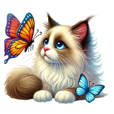 Wandtattoo Aufklebe Aquarell Ragdoll Katze  Wandaufkleber 18X18 cm Groß