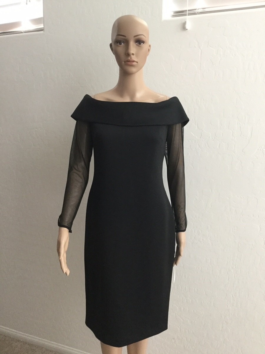 New Calvin Klein Black Off-The-Shoulder Mesh Long Sleeve Sheath Dress Size 6 New Calvin Klein Black Off-The-Shoulder Mesh Long Sleeve Sheath Dress Size 6