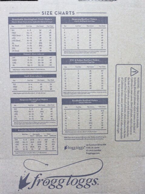 Banded Redzone Waders Size Chart