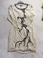 Top Shop Cream Beaded dress Size 14 Lace Bodycon Lightening Strike Dress Up