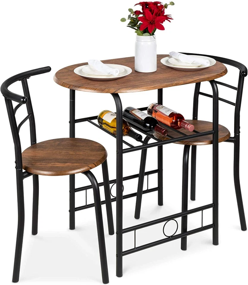 3 Pieces Wooden Dining Tables and Chairs New Kitchen Planning Ideas Breakfast - Image 2 of 4