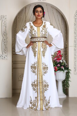 White Designer Islamic Wedding Moroccan Caftan Arabic Takchita