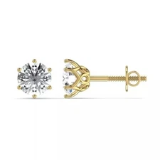 5.00 Ct White Treated Diamond Studs In Yellow Gold Plated Screw Back Certified