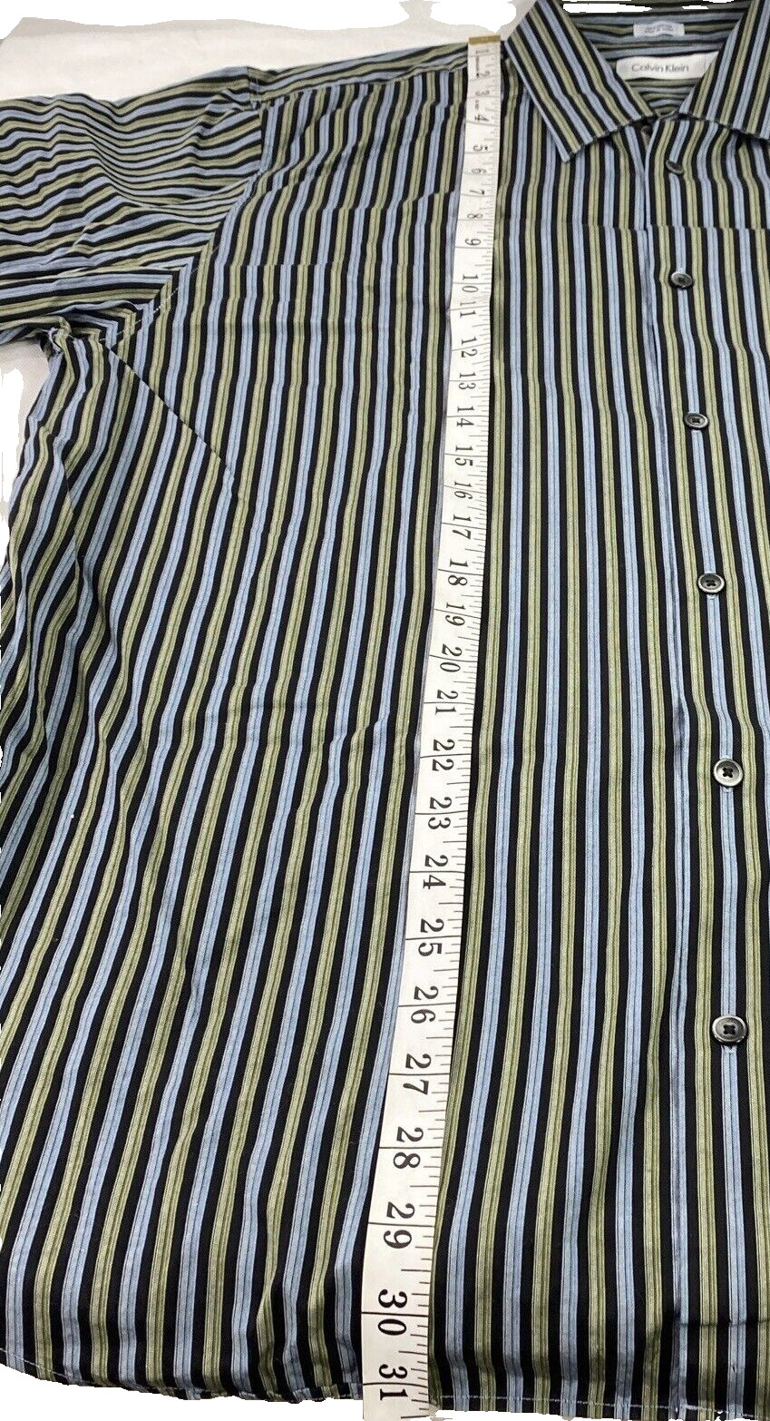 Calvin Klein XL Blue Green Striped Button Up Shirt Long Sleeve Classic Cotton thumbnail 9