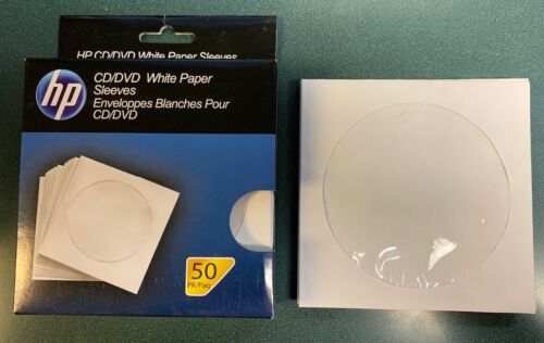 HP CD/DVD White Paper Sleeves, With Window and Flap, 50 PCS/Pack, FREE SHIPPING - Picture 1 of 2
