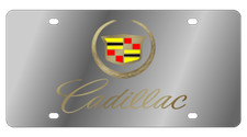 Chrome Cadillac Emblem Premium Steel License Plate With 3d Cadillac Gold Logo Chrome Cadillac Emblem Premium Steel License Plate With 3d Cadillac Gold Logo