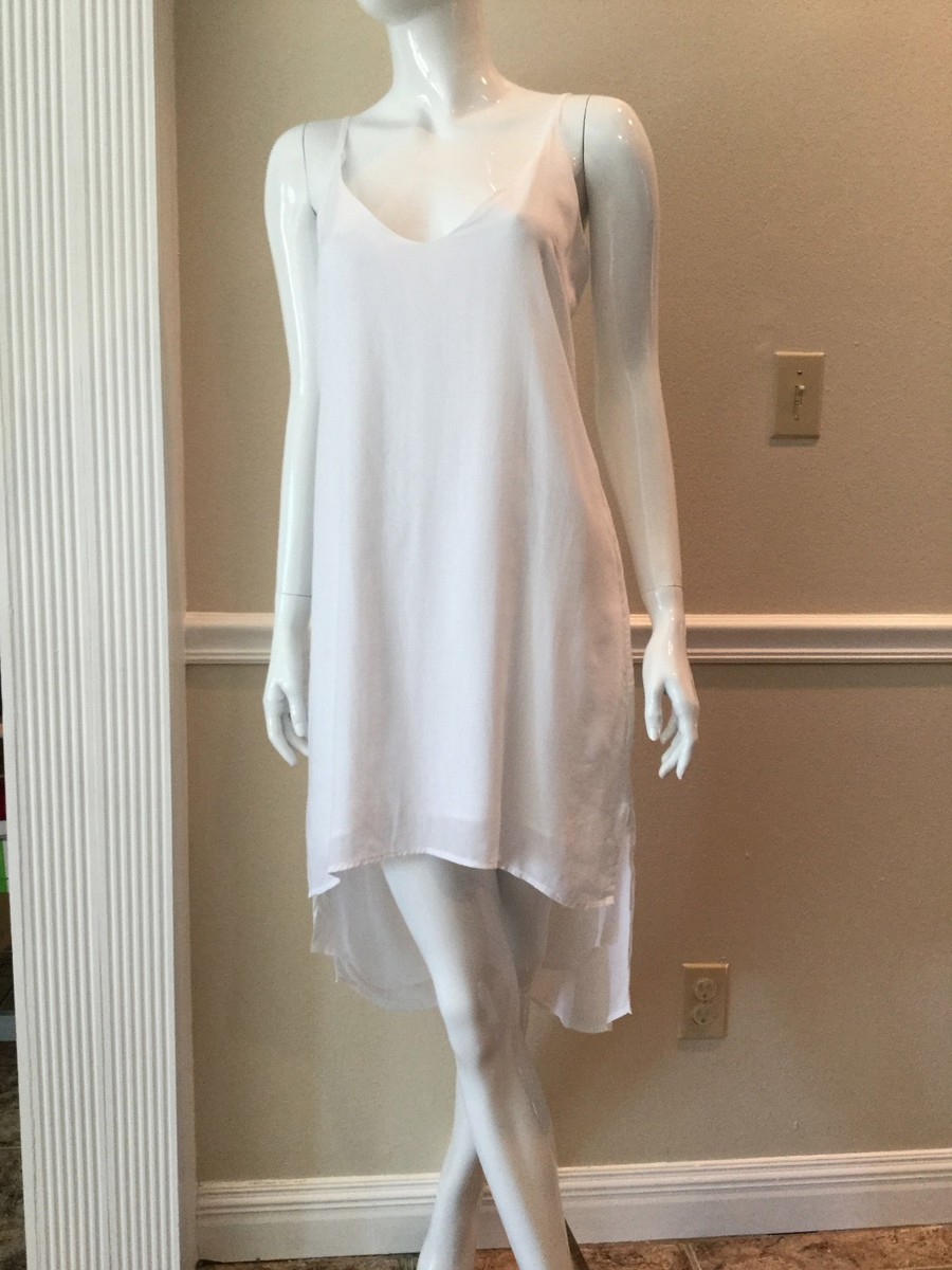 NEW CLOTH & STONE SzS SPAGHETTI STRAP HI-LO HEM LINED COTTON SHIFTH DRESS WHITE