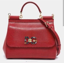 Dolce & Gabbana Red Sicily Bag Satchel Top Handle Millennials Crystal Dg Logo