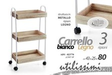 CARRELLO CUCINA PORTA FRUTTA MODERNO 3 CESTE RUOTE UNIVERSALE H 80*43*25 CM