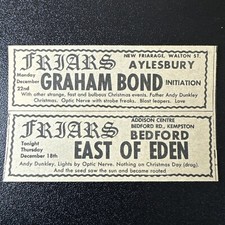 GRAHAM BOND / EAST OF EDEN FRIARS  2.5X3.5" 1969 Vintage Gig Advert T1-1