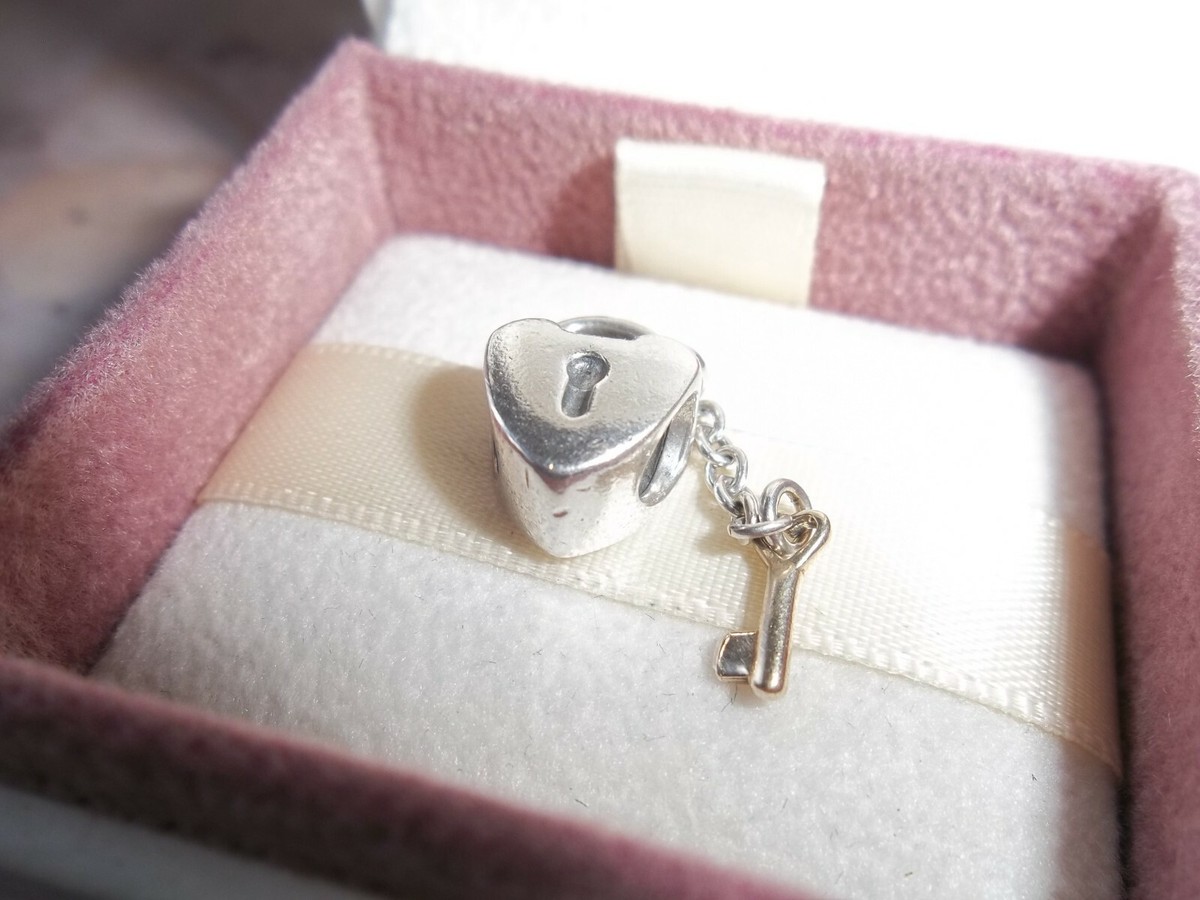 Genuine Authentic Pandora Silver 14ct Gold Heart Lock Key