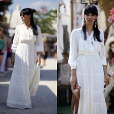 Rare Mango Cream White Ecru Embroidered Maxi Dress Bloggers Size Small UK 8