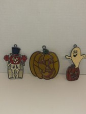 Halloween Plastic Stained Glass Suncatcher Lot 3 Window Decor Vintage Fall Ghost