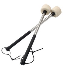 2 Pack 13 Inch Felt Head Bass Drum Mallets, Stainless Steel Handle, Sticks, Bag
