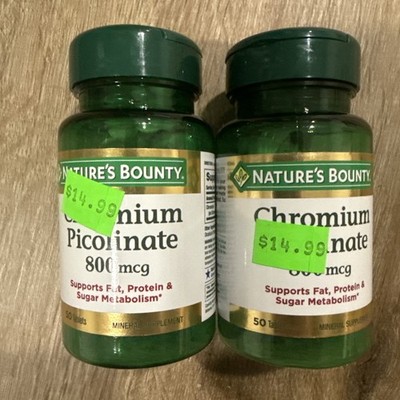 2 PACK Nature's Bounty Chromium Picolinate 800 mcg (100 tabs) Exp 07/26