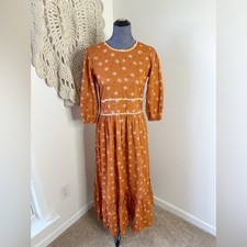 Hampton House Orange Daisy Retro Floral Maxi Dress Size Small