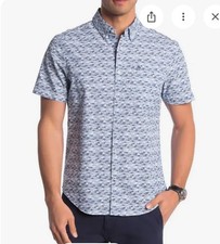 Original Penguin AOP Fish-Print Button Up Shirt SS Cotton Blend Men Sz S