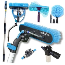 Pole 28 FT Water-Fed Washing Kit with Soap-Dispenser, Brush, 10″ 28 FT Pole
