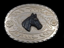 SE13145 VINTAGE 1970s HORSE WESTERN COWBOY DESIGN BELT BUCKLE