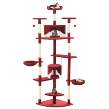 Cat Tree 203cm Red White Plush Sisal Multi-Storey Playhouse with 2 Houses Incl.