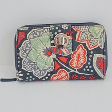 Vera Bradley Quilted Floral Wallet Zip Around Clutch Turn Lock Gray Paisley