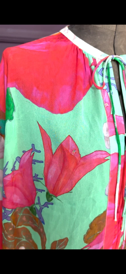 Chiffon Bluse, Frogbox, Gr. 40 Hippie Boho wie neu, grün pink - Bild 4 von 4